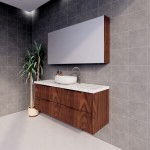 Bali Brown oak fluted wall hung vanity 1500 Cabinet Only