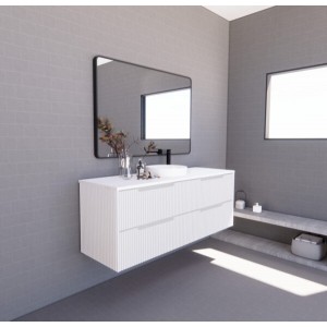 Bali Matte White fluted wall hung vanity 1500 Cabinet Only