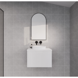 Vienna Matte White fluted wall hung vanity 600 Cabinet Only