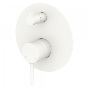 Kaya Wall Diverter Mixer, Large Round Plate, Matte White