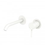 Kaya Basin/Bath Wall Mixer Set, Round Plates, 160mm Outlet, Matte White Kaya Basin/Bath Wall Mixer Set, Round Plates, 160mm Outlet, Matte White