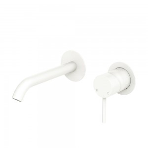 Kaya Basin/Bath Wall Mixer Set, Round Plates, 160mm Outlet, Matte White