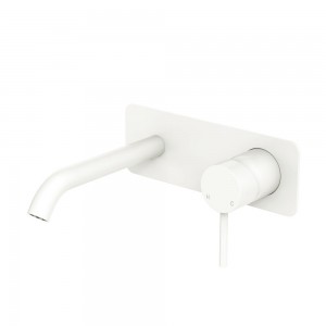 Kaya Basin/Bath Wall Mixer Set, Rectangular Plate, 160mm Outlet, Matte White