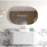 Bondi Fluted Satin White Wall Hung Curve Vanity 1200 Cabinet Only