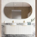 Bondi Fluted Satin White Wall Hung Curve Vanity 1500 Cabinet Only