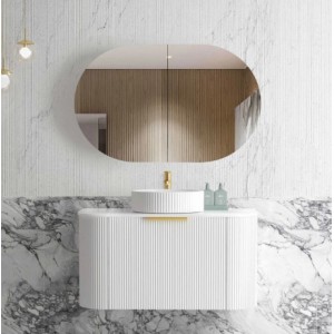 Bondi Fluted Satin White Wall Hung Curve Vanity 900 Cabinet Only