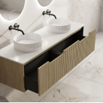 Rhea Fluted Wall Hung 1500mm Cabinet - Natural Oak Cabinet Only Rhea Fluted Wall Hung 1500mm Cabinet - Natural Oak Cabinet Only