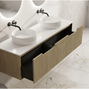 Rhea Fluted Wall Hung 1500mm Cabinet - Natural Oak Cabinet Only