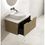 Rhea Fluted Wall Hung 750mm Cabinet - Natural Oak Cabinet Only Rhea Fluted Wall Hung 750mm Cabinet - Natural Oak Cabinet Only